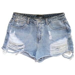 Brooklyn Karma Sz L Cut Off Jean Shorts High Rise Distressed Light Wash Festival